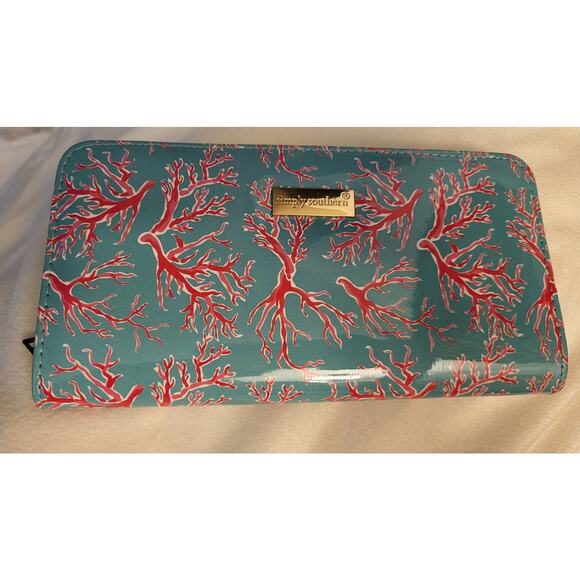 Simply Southern Blue and Pink Coral Clutch / Wallet Zippered EUC - Picture 14 of 16
